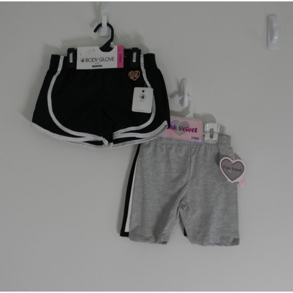 Lot of Girls Size 5 Shorts Black White Gray Body Glove, Pink Velvet all NWT
